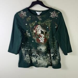Vintage Christopher & Banks  santa green Christmas’s  Grandmacore size L